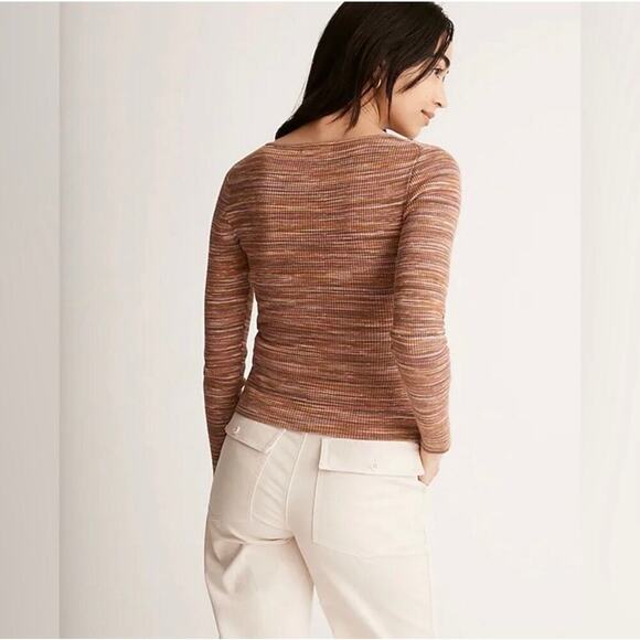 Madewell Space-Dyed V-Neck Cinched Sweater Spacedye Mahogany - Picture 2 of 7